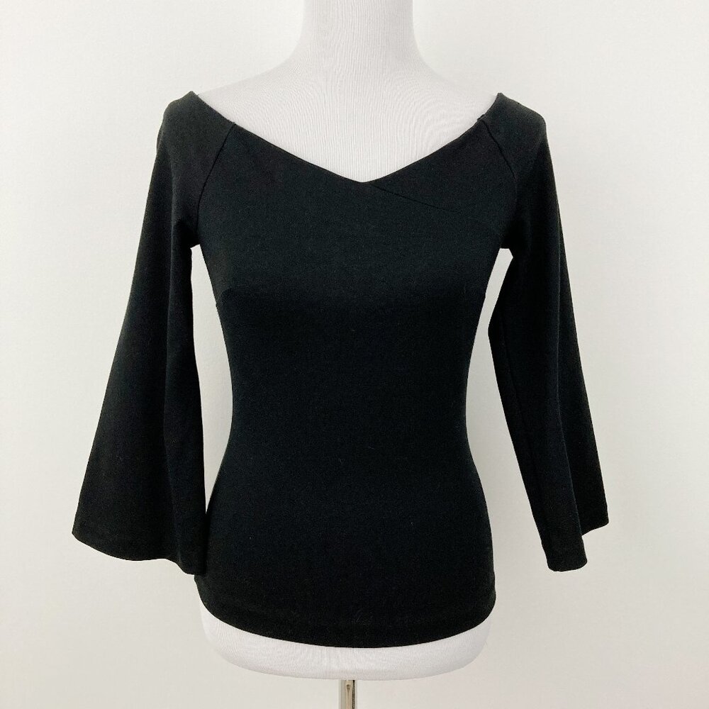 Ted Baker Iryne Bell Sleeved Bardot Top‎ Size 1 or US 4 Black Off The Shoulder - Picture 3 of 10